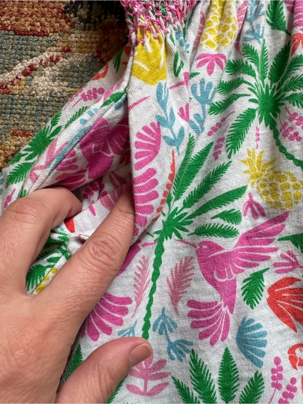 Mini Boden | Colorful Parrot & Palm Print Dress | Cotton | Pockets | 6-7 years - Picture 4 of 9